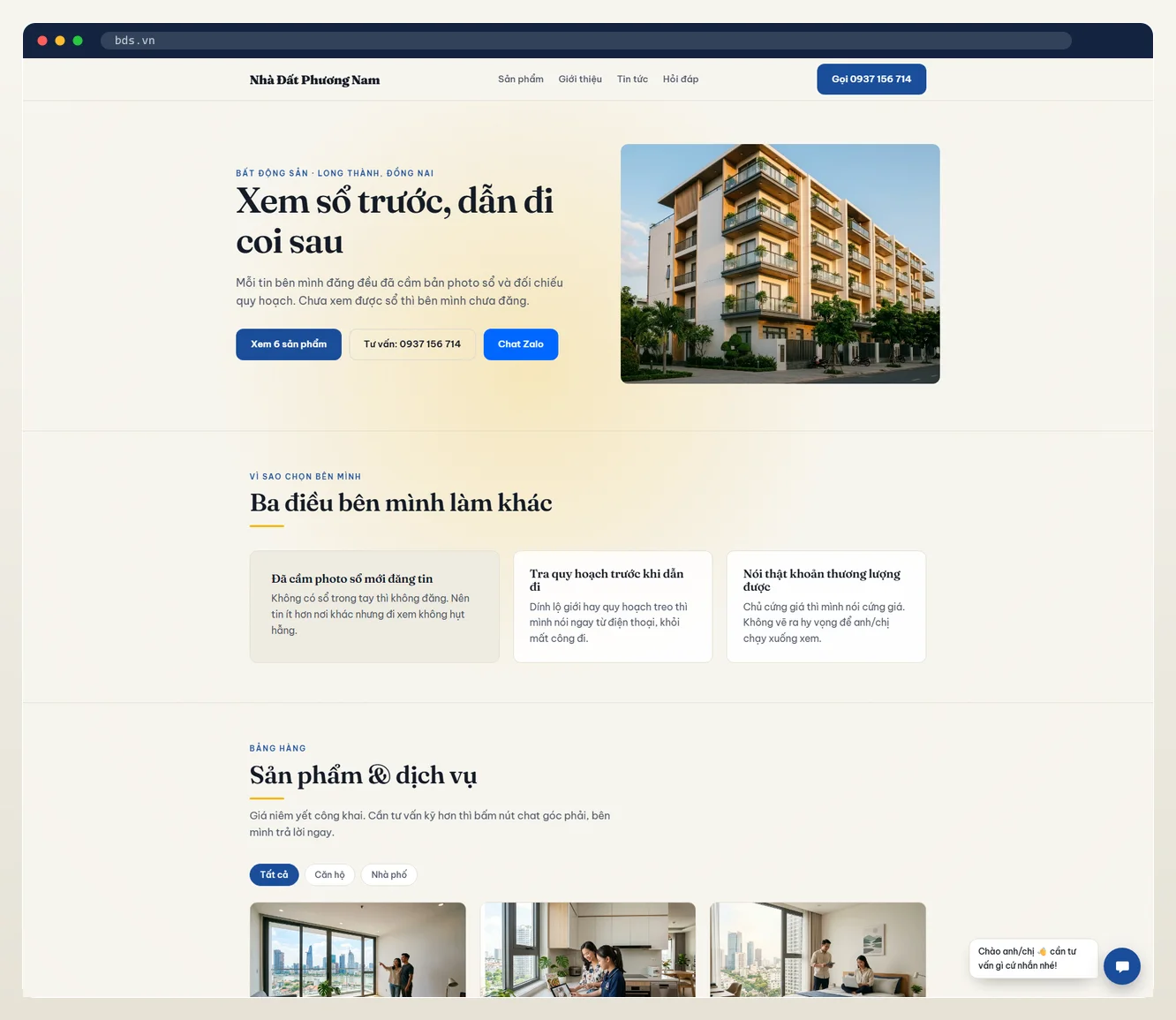 Ảnh chụp web bán hàng ngành bất động sản do 7MAR dựng