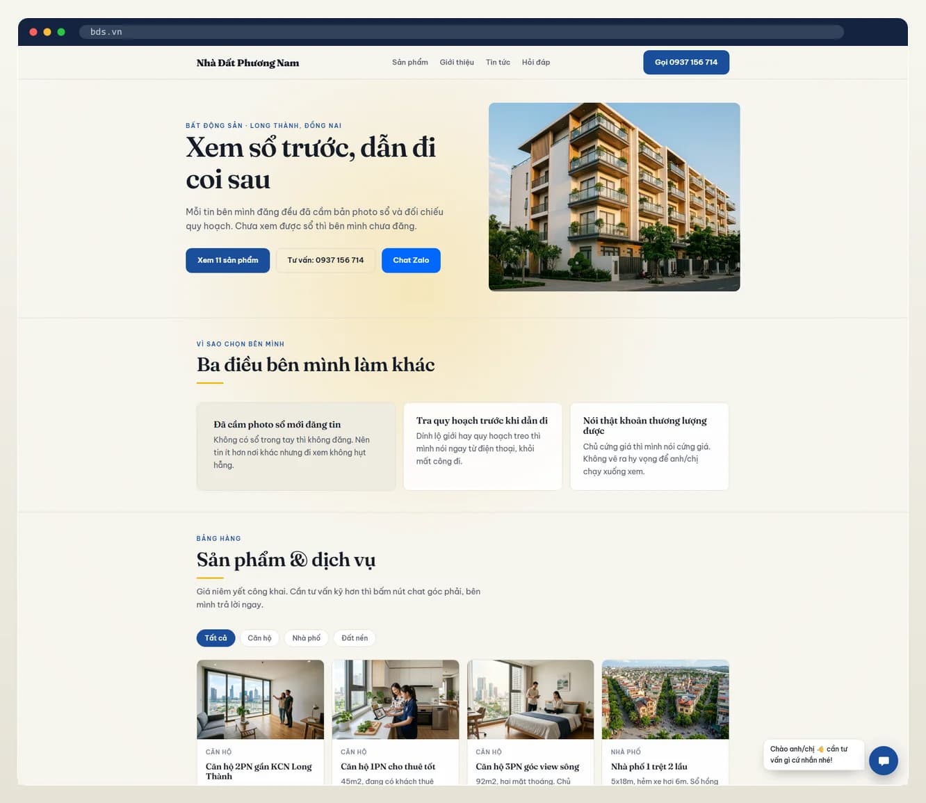 Ảnh chụp web tự vận hành ngành bất động sản do 7MAR dựng