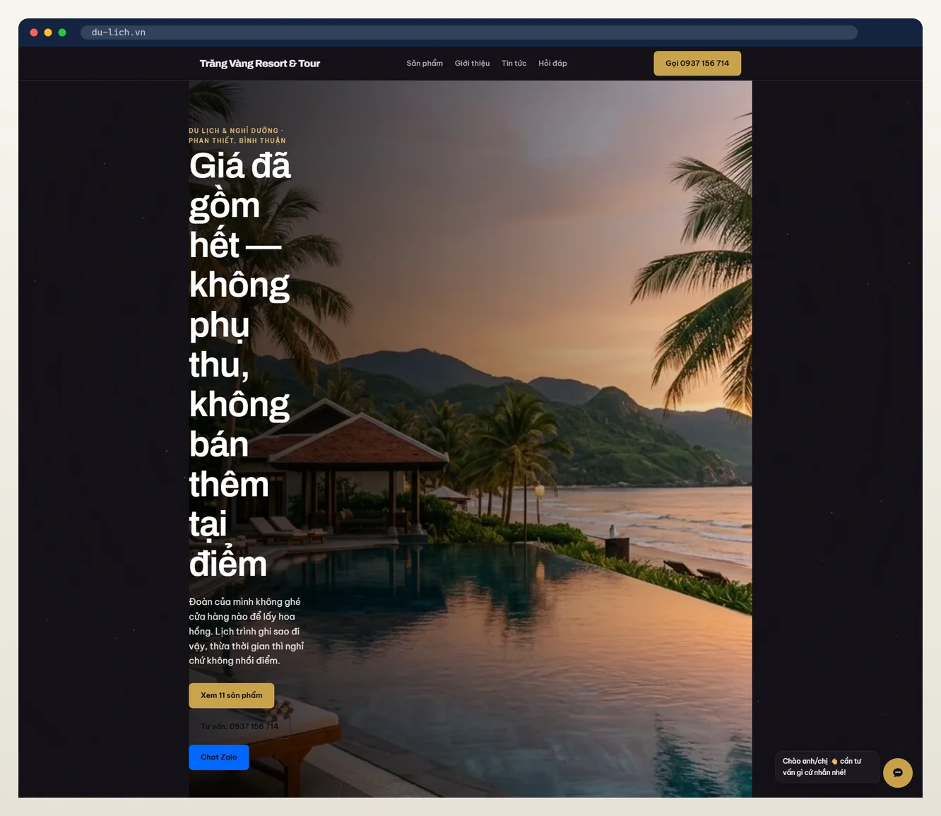 Ảnh chụp web tự vận hành ngành du lịch / resort do 7MAR dựng