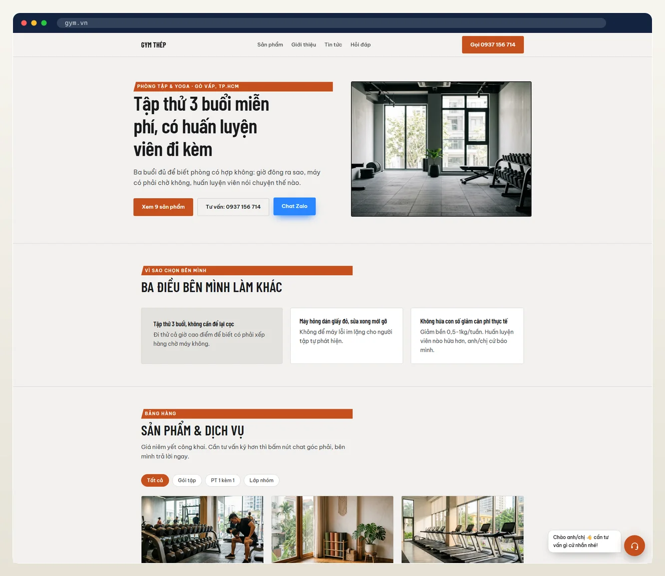 Ảnh chụp web đầy đủ ngành gym / yoga / thể hình do 7MAR dựng