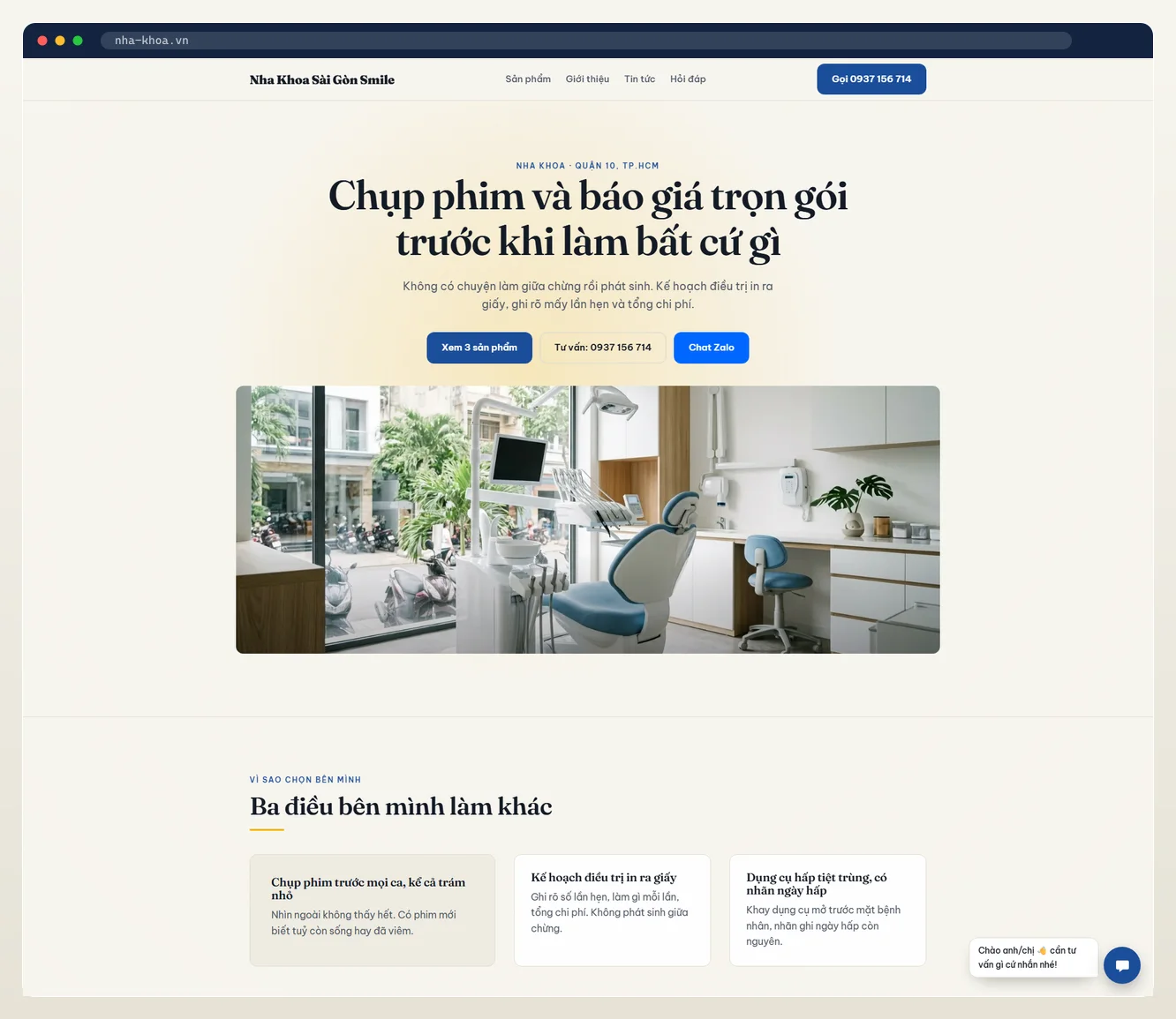 Ảnh chụp landing page ngành nha khoa / phòng khám do 7MAR dựng