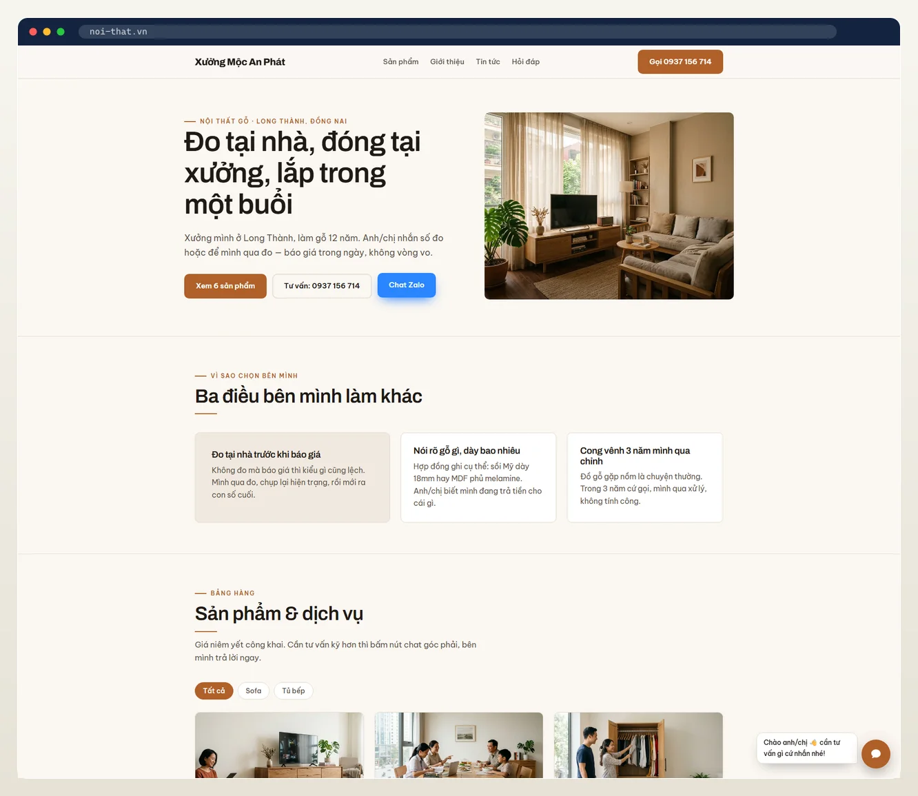 Ảnh chụp web bán hàng ngành nội thất do 7MAR dựng