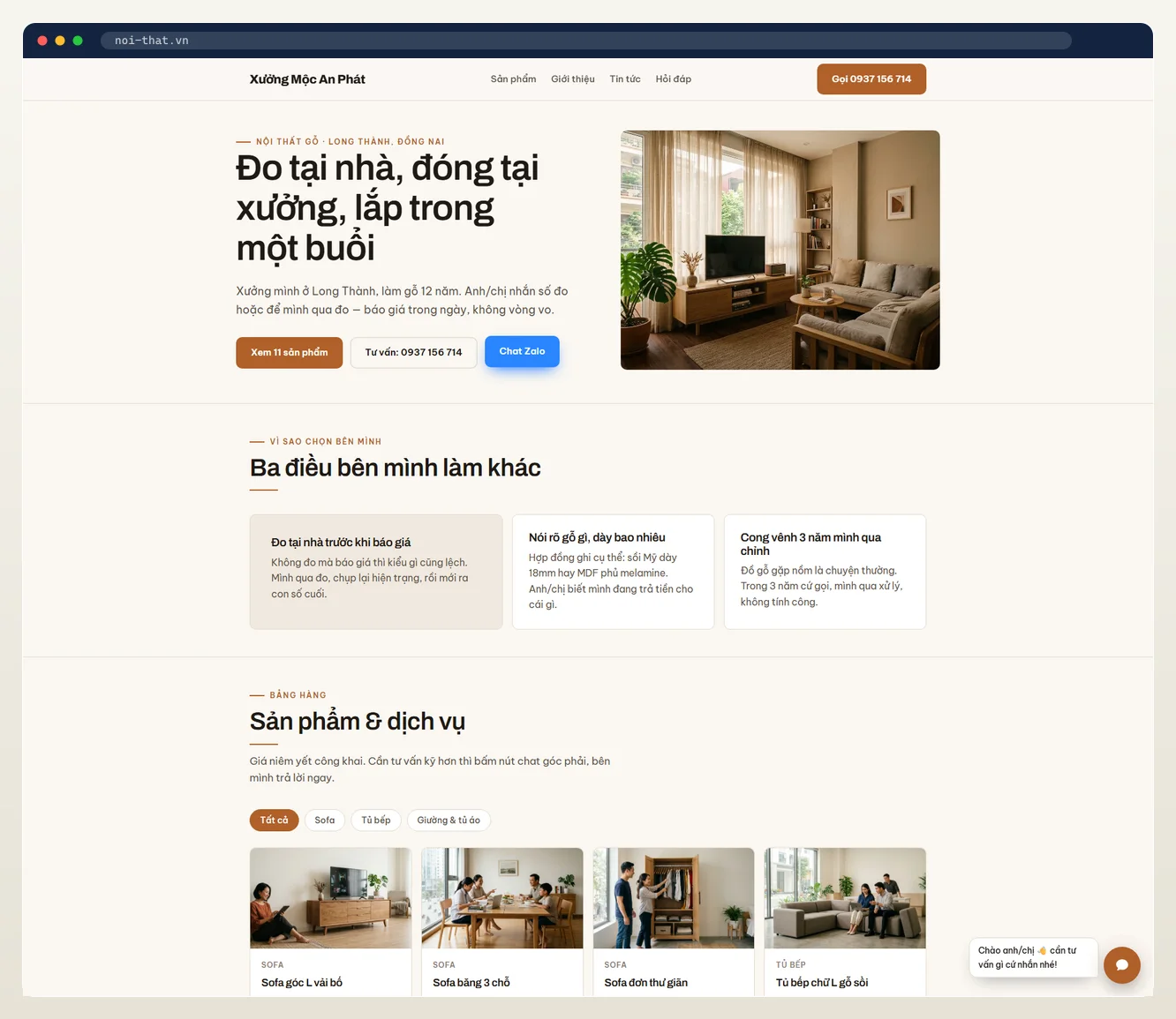 Ảnh chụp web tự vận hành ngành nội thất do 7MAR dựng