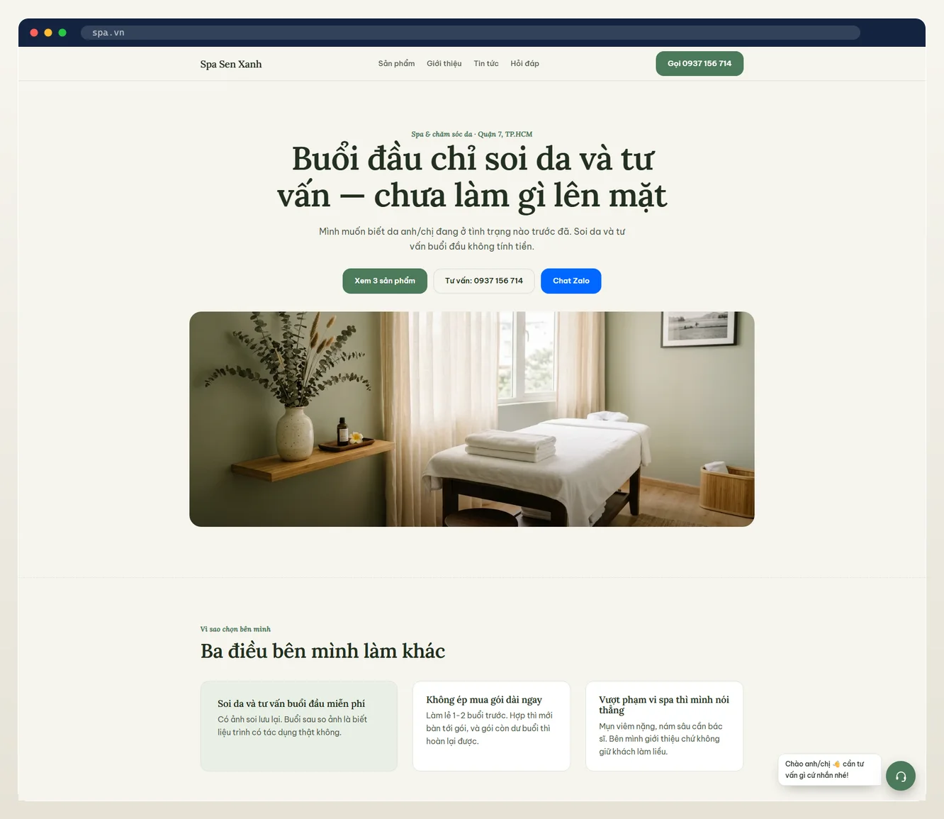 Ảnh chụp landing page ngành spa / salon / nail do 7MAR dựng