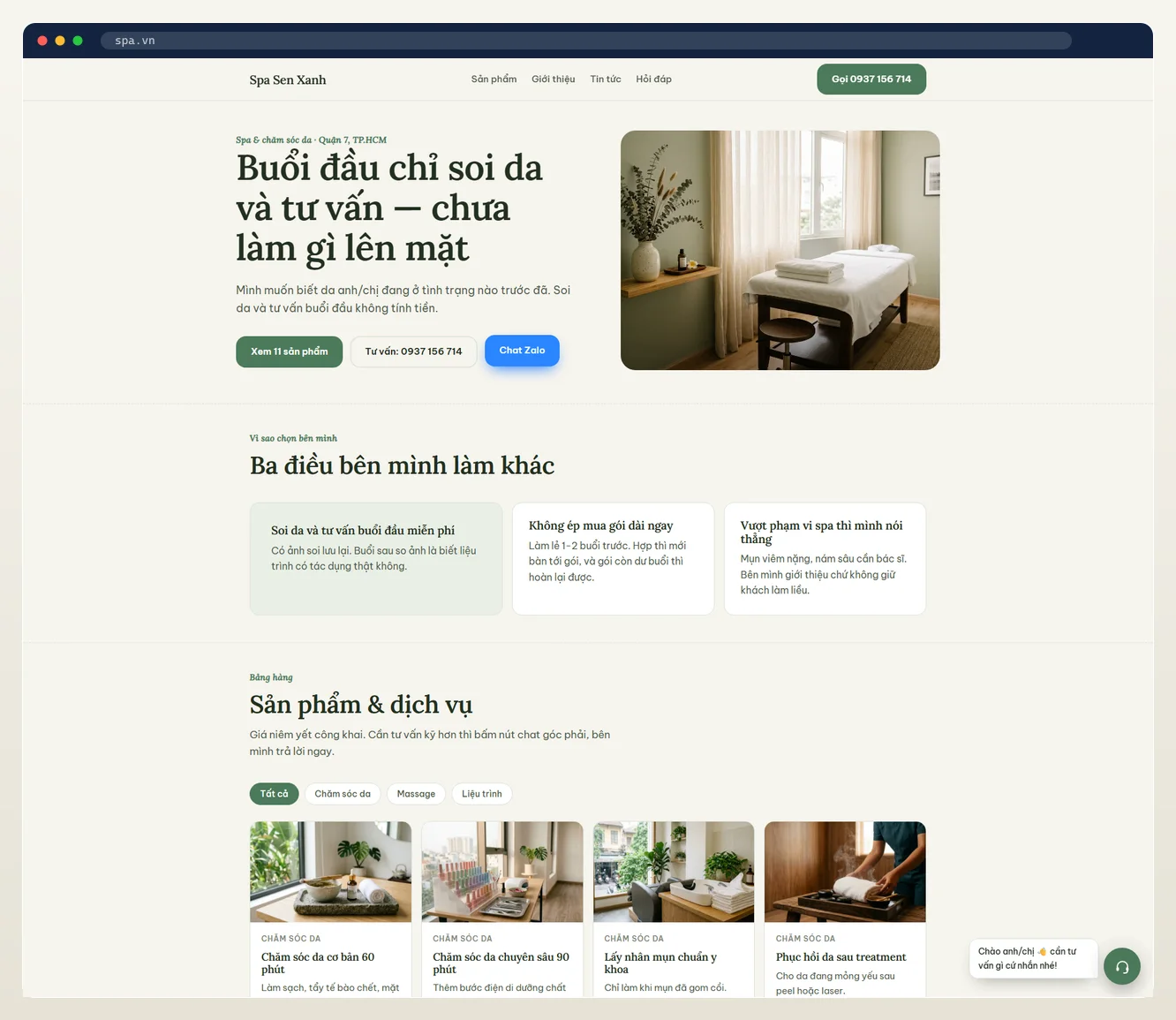 Ảnh chụp web tự vận hành ngành spa / salon / nail do 7MAR dựng
