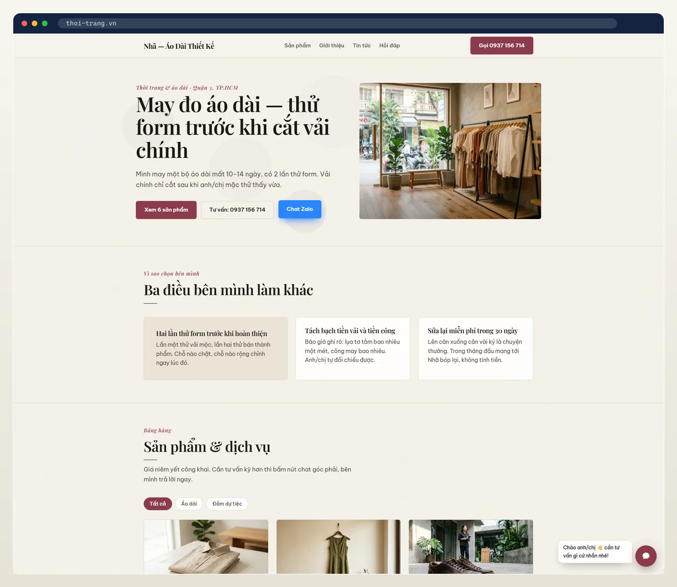 Ảnh chụp web bán hàng ngành thời trang do 7MAR dựng