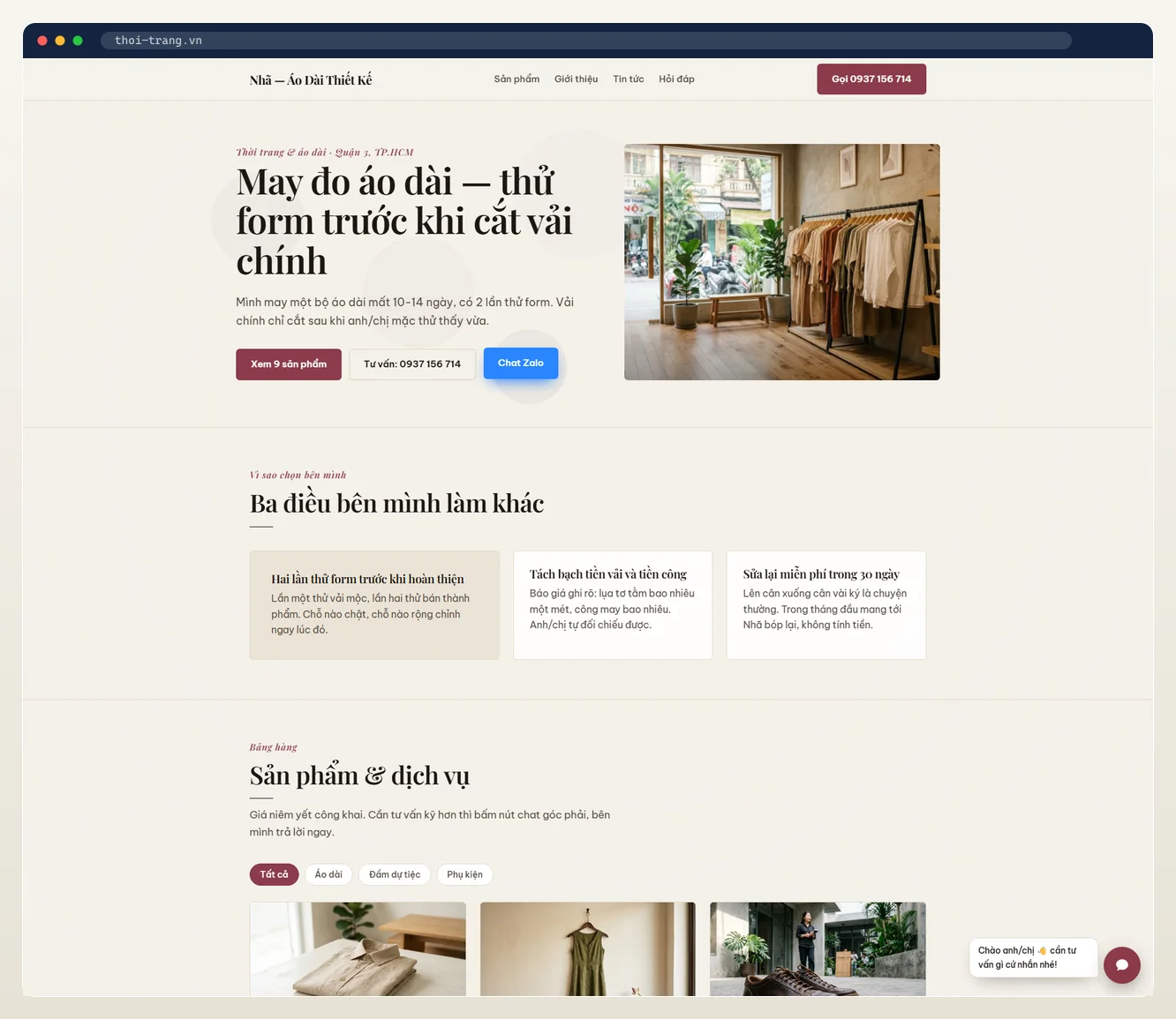 Ảnh chụp web đầy đủ ngành thời trang do 7MAR dựng