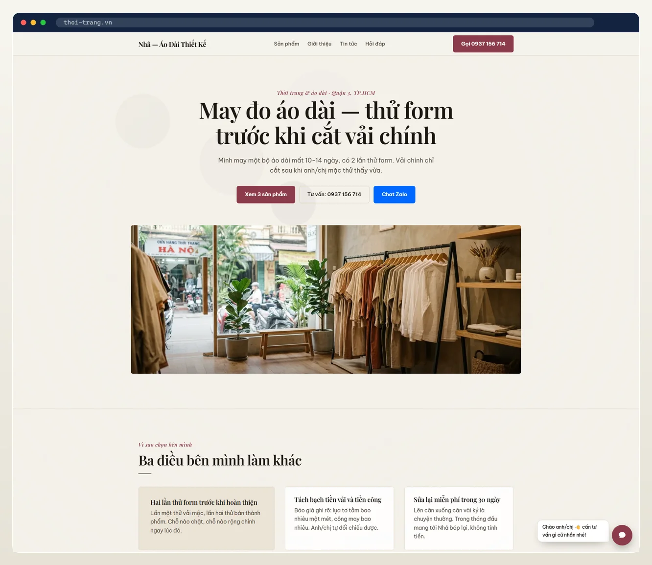 Ảnh chụp landing page ngành thời trang do 7MAR dựng