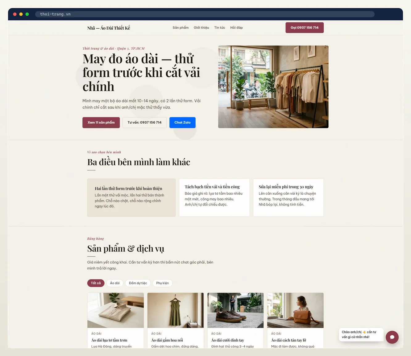 Ảnh chụp web tự vận hành ngành thời trang do 7MAR dựng
