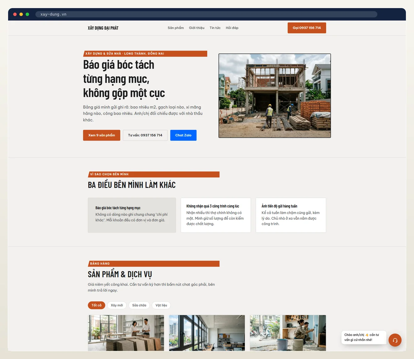 Ảnh chụp web đầy đủ ngành xây dựng & vật liệu do 7MAR dựng